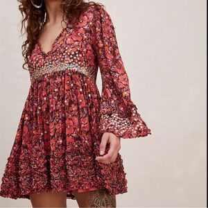 Free People Floral Mini Dress - Red and Pink